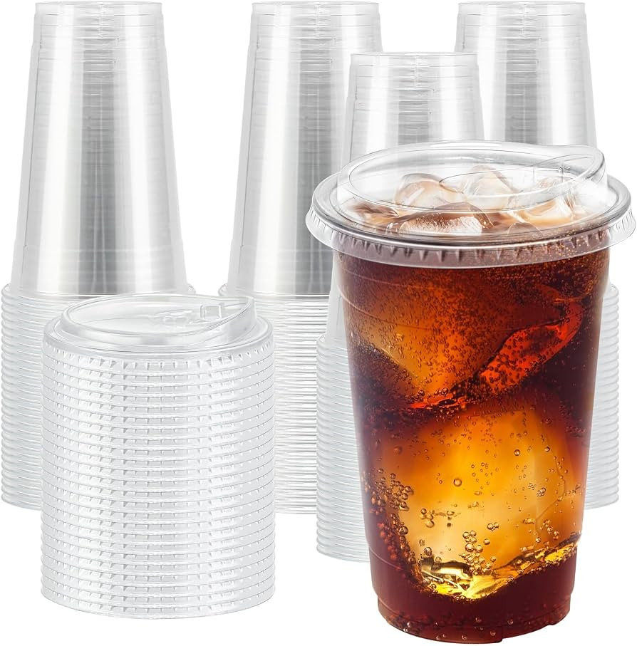 Clawsoff 20 oz 100 Pack Clear Plastic Cups with Lids, Sturdy Iced Coffee Cups with Sip Lids, Disp... | Amazon (US)