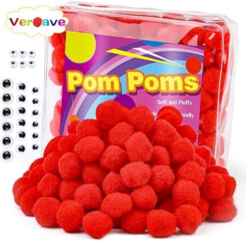 Veroave 150 Pieces Pom Poms 1 Inch Red,Small Pom Poms for Crafts,Fuzzy Balls,Puff Balls,Arts and Cra | Amazon (US)