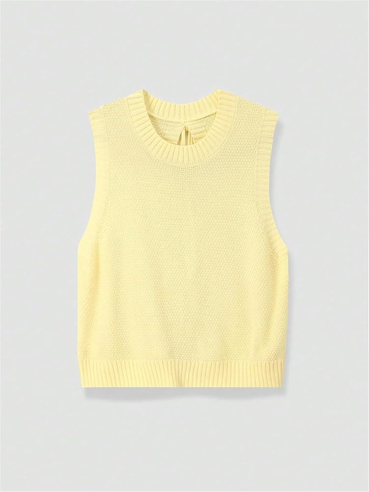 Womens Y2k Tie Open Back Sweater Vest Summer Sleeveless Backless Crop Tops Knit Cardigan Crew Neck Tank Tops | Amazon (US)