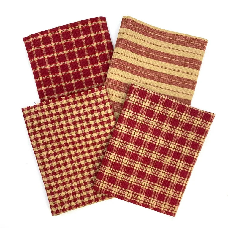 Primitive Red Assorted Homespun Plaid Gingham Homespun Cotton Fabric Bundle - Set of 4 Fat Quarte... | Walmart (US)