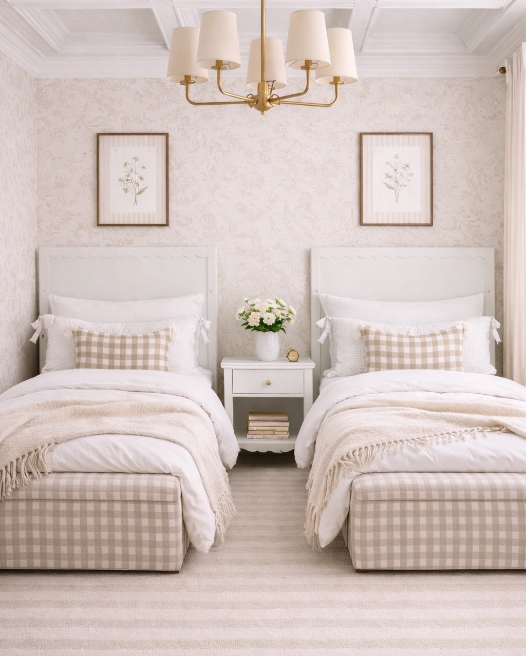A classic twin bedroom with soft florals, gingham accents, and warm neutrals for a timeless, cozy feel. 
I’ve linked everything for you to create this look below! 

Neutral bedroom
Neutral decor
Cottage core
Shared bedroom 
Bedroom design 

#LTKHome