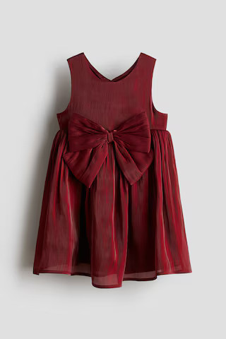 H & M - Bow-detail organza dress - Red | H&M (UK, MY, IN, SG, PH, TW, HK)