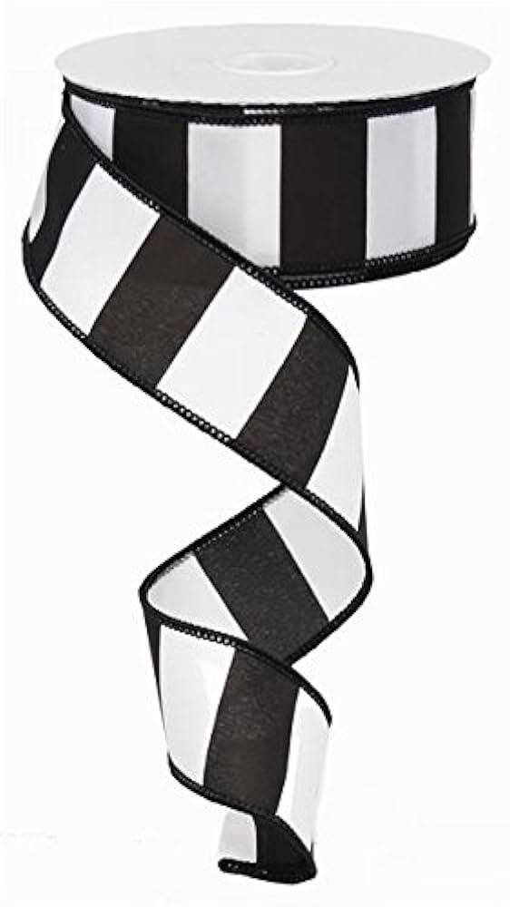 Wide Stripe Black & White Wired Edge Ribbon - 10 Yards (1.5") | Amazon (US)