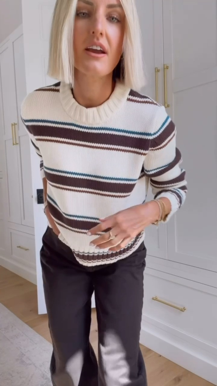 Love the blue and brown combo over this cream sweater! This has been all over my mood board for fall! You can wear this sweater with several different colors of denim. Wearing S in sweater, 4 in jeans

Loverly grey, tuckernuck finds, striped blue and brown sweater, how to style brown barrel jeans, affordable target fashion  

 #LTKSeasonal