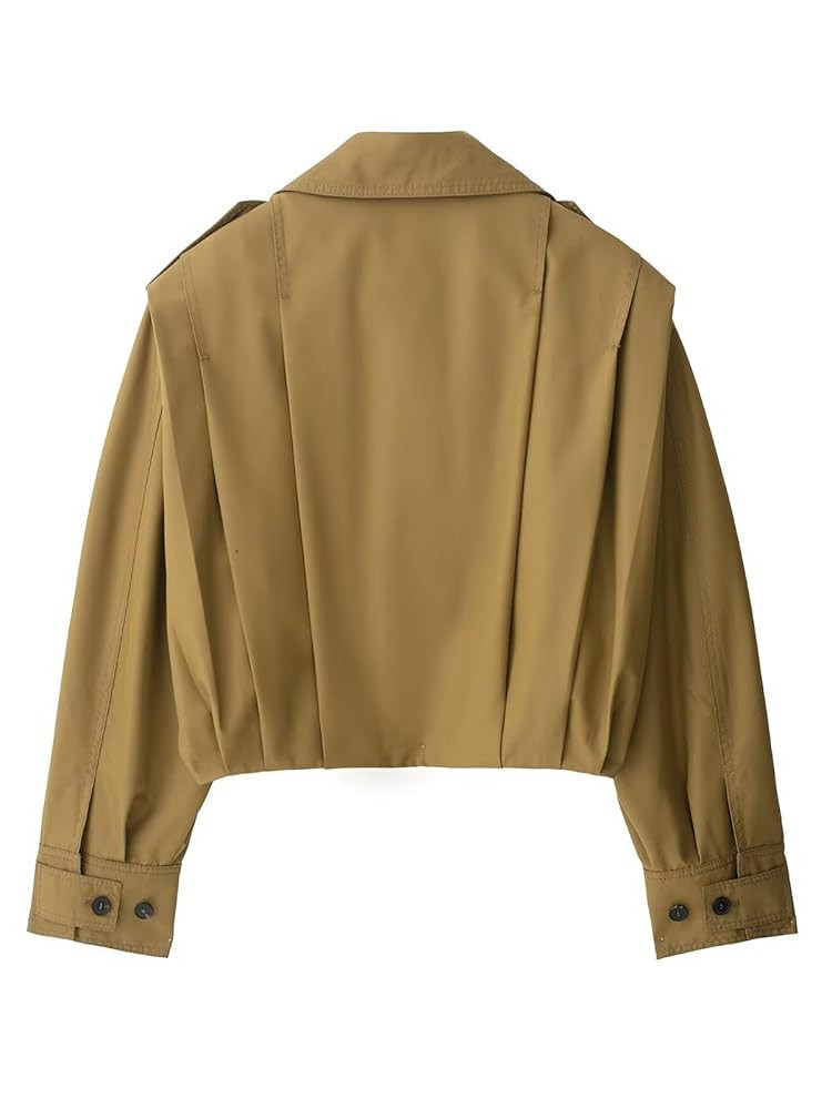 Amazon.com: CUFEZN Women's Cropped Pleated Jacket Long Sleeve Collared Button Down Casual Short T... | Amazon (US)