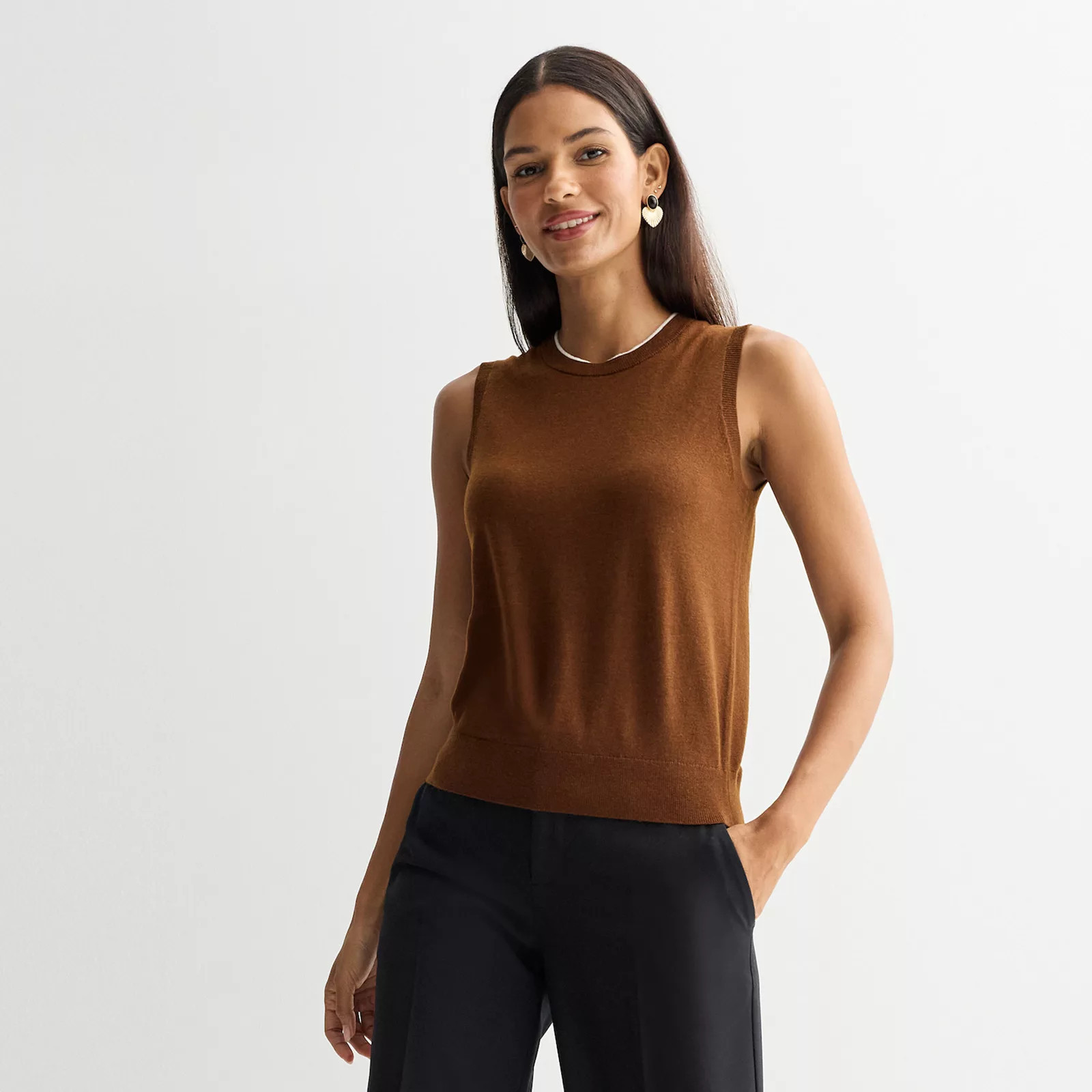 Women's Nine West Crewneck Sweater Shell, Size: Medium, Taro Brown | Kohl's