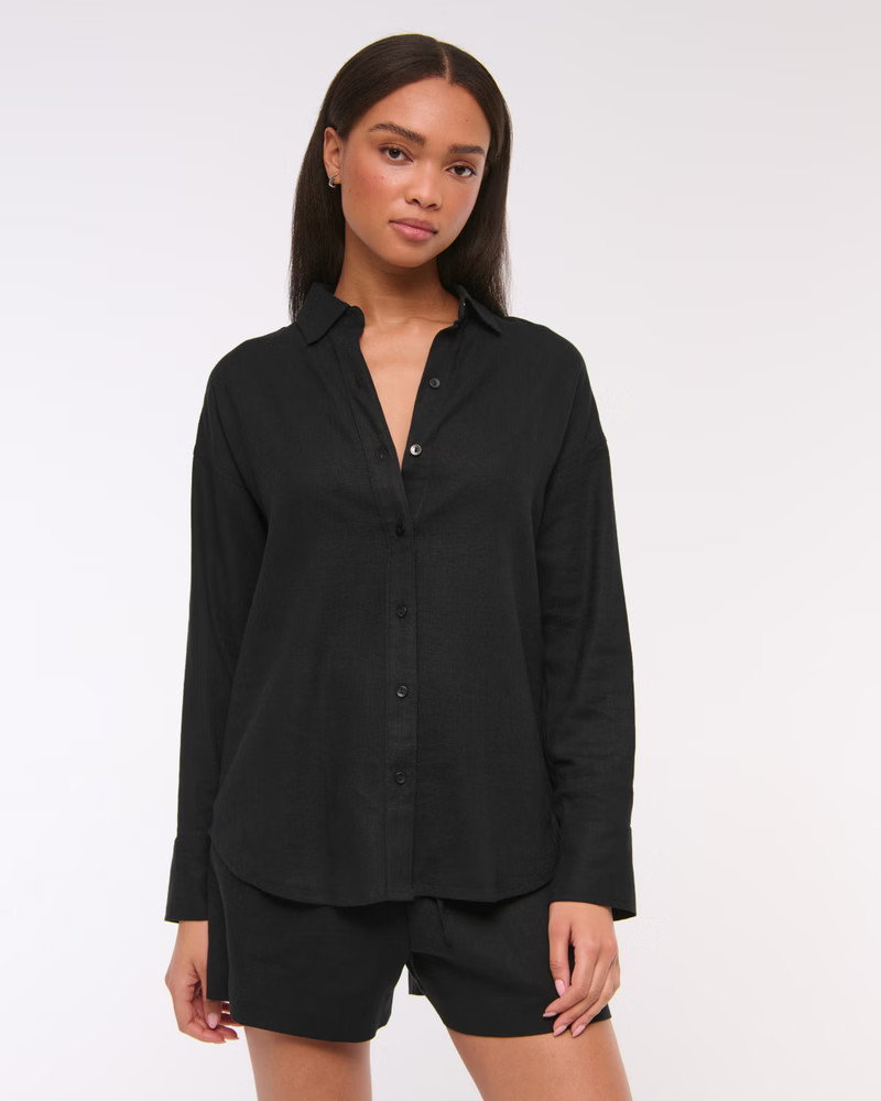 Women's Oversized Linen-Blend Shirt | Women's Tops | Abercrombie.com | Abercrombie & Fitch (US)