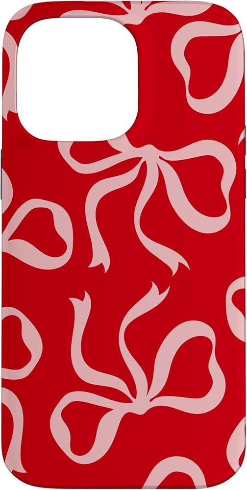 iPhone 14 Pro Max Coquette Aesthetic Pink Bows on Red Pattern Ribbons Case | Amazon (US)