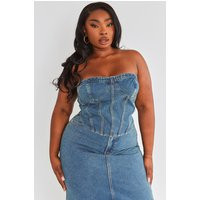 Plus Vintage Wash Seam Detail Denim Corset | PrettyLittleThing US