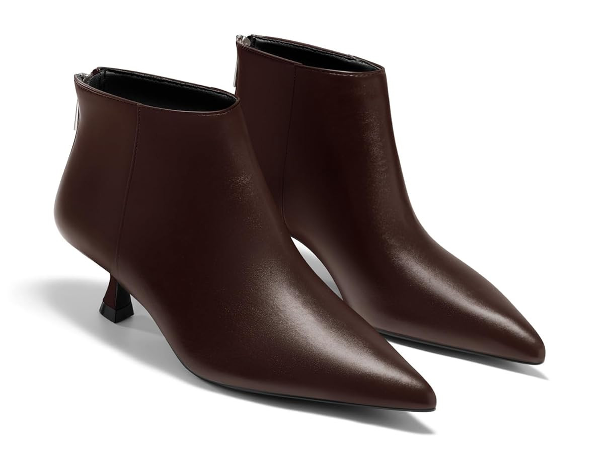 Coutgo Womens Kitten Low Heel Booties Pointed Toe Short Ankle Boots Back Zipper Fall Shoes | Amazon (US)