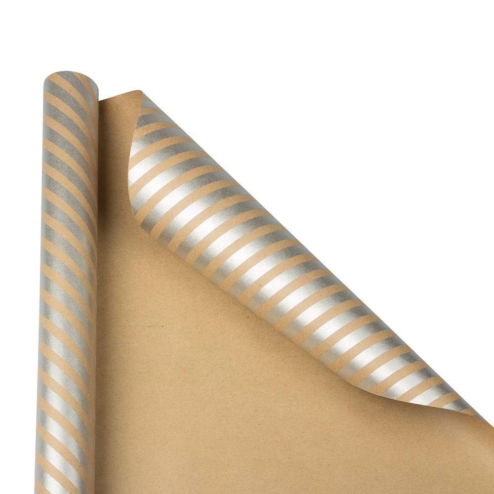 JAM Brown Kraft & Silver Stripe Wrapping Paper, All Occasion, 25 Sq. ft, 1/Pack - Walmart.com | Walmart (US)