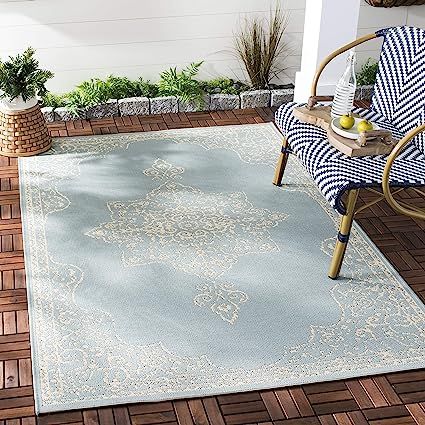 Safavieh Beach House Collection BHS180L Indoor/ Outdoor Non-Shedding Stain Resistant Patio Backya... | Amazon (US)