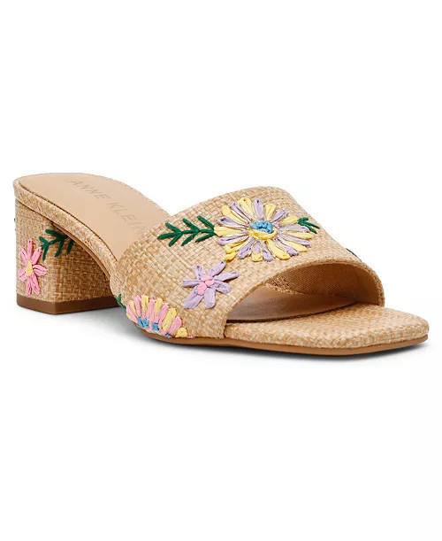 Anne Klein Women's Dolls Embroidered Raffia Block Heel Sandals - Macy's | Macy's