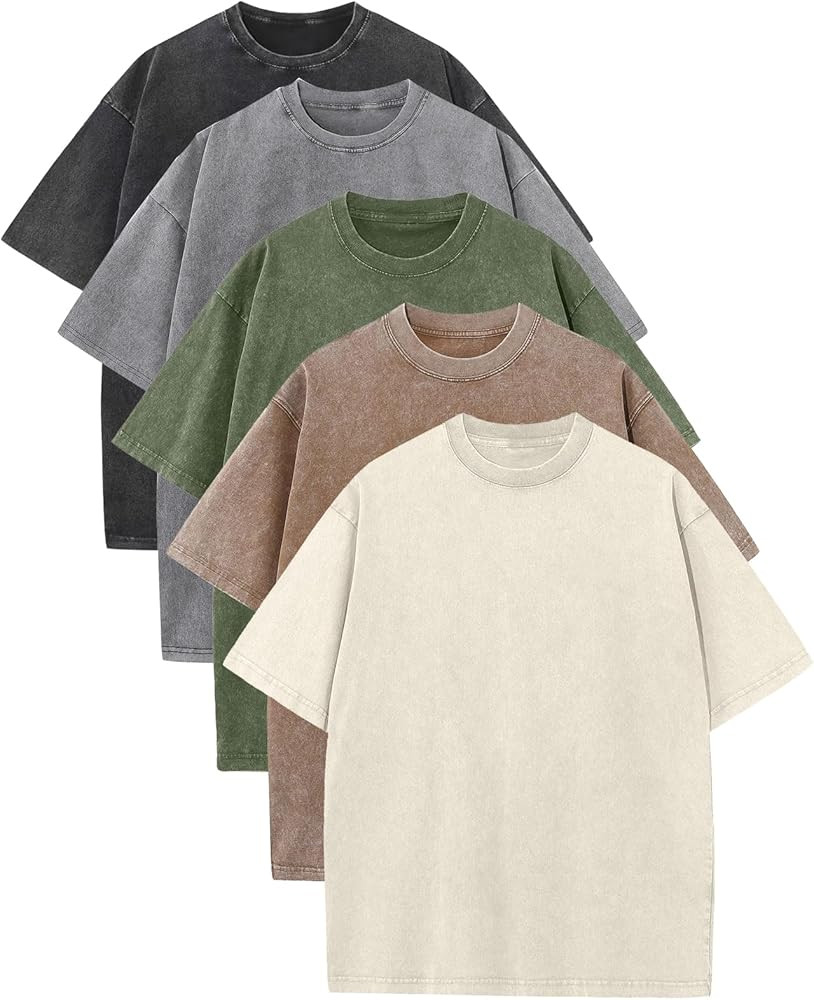 Arssm Mens Oversized T Shirts Cotton Acid Wash Baggy Tees Loose Fit Vintage Heavyweight T-Shirts | Amazon (US)