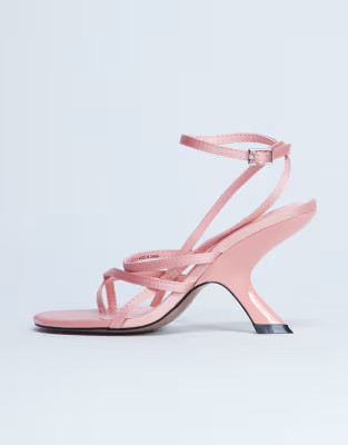 Topshop Indigo strappy angled heel mules in peach | ASOS (Global)