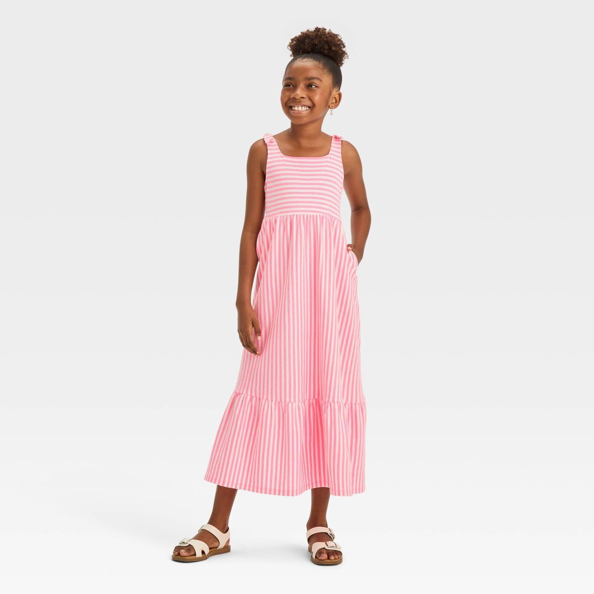 Girls' Striped Knit Maxi Dress - Cat & Jack™ Neon Pink S | Target