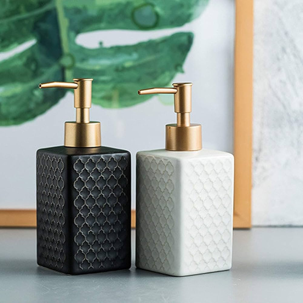 Ceramics Gold Soap Dispenser for Kitchen, Refillable Soap Pump Dispenser for Shower Square Hand S... | Amazon (US)