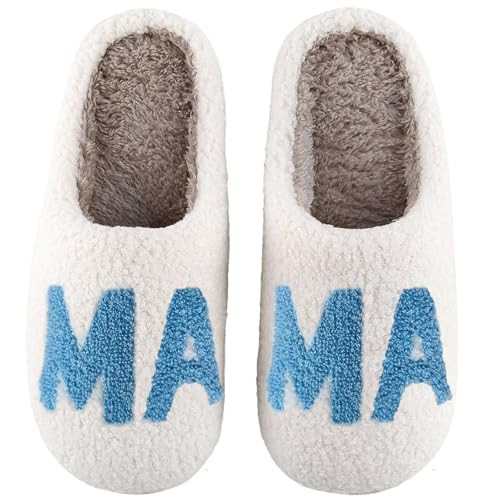 Mama Slippers Women Mom Slippers For Women Men Mommy And Me Slipper Warm Fuzzy House Bedroom Slipper Mother's Day Comfort Gifts For Moms Memory Foam Cozy Fluffy Home Shoes,Blue Mom 41-42 | Amazon (US)