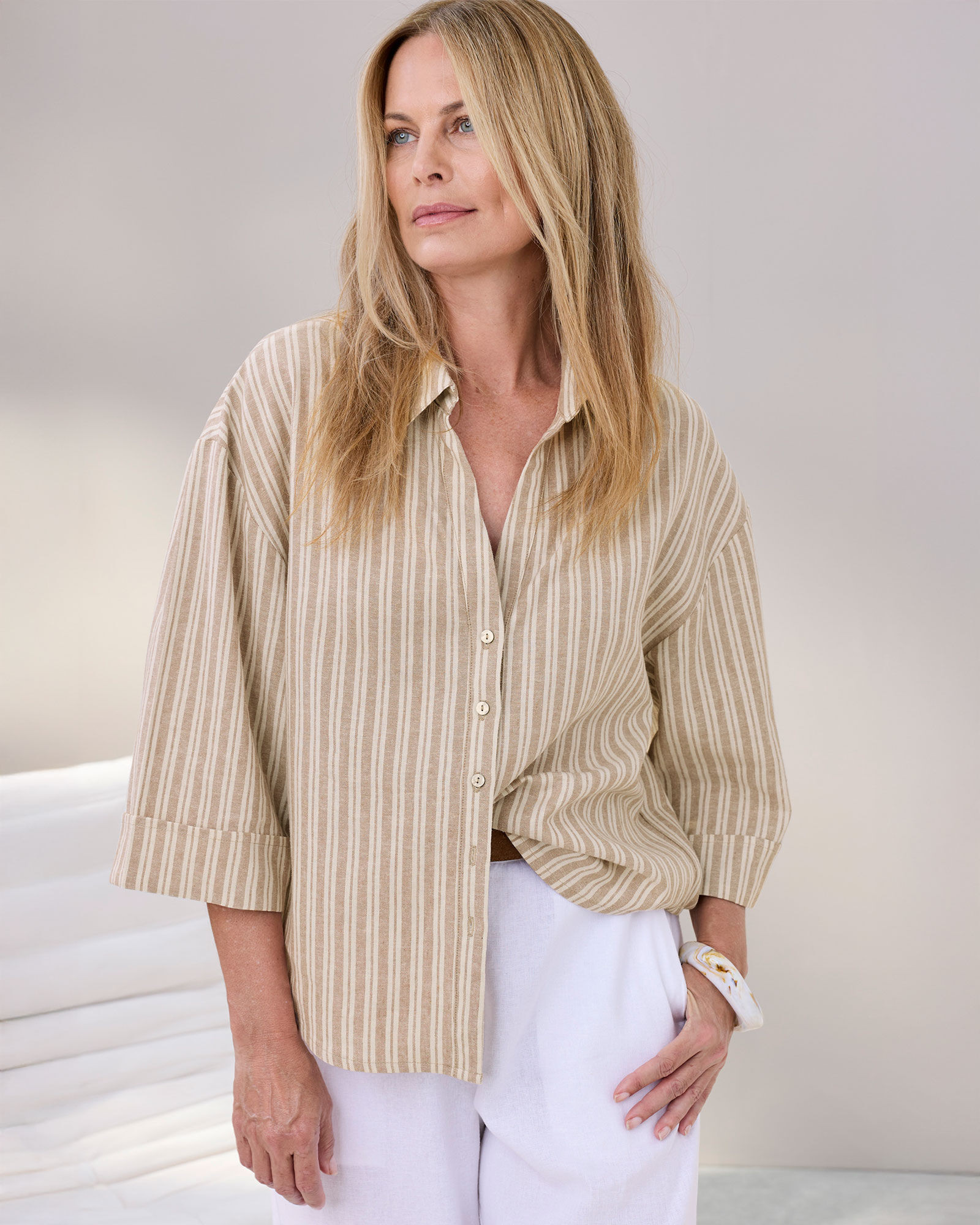 Linen Blend Stripe Shirt | Cotton Traders (UK)