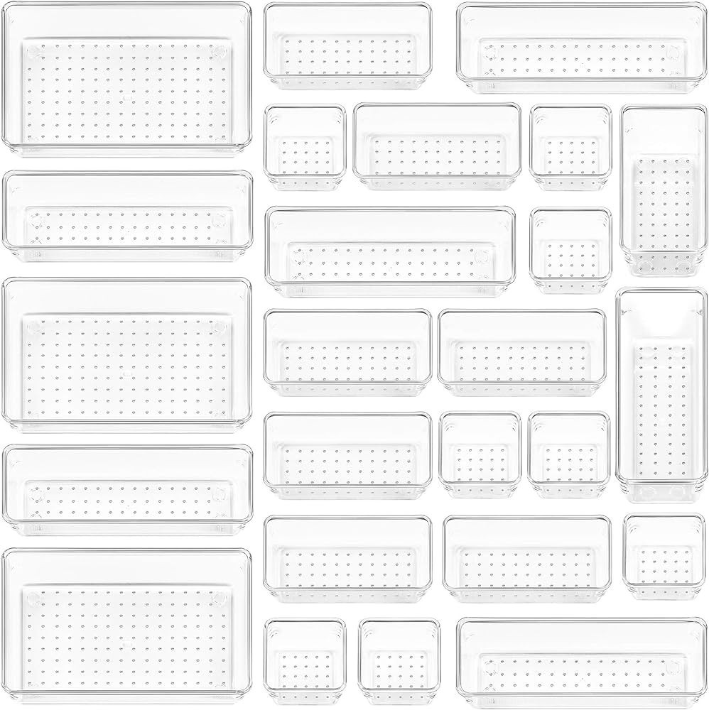 Vtopmart 25 PCS Clear Plastic Drawer Organizers Set, 4-Size Versatile Bathroom and Vanity Drawer ... | Amazon (US)