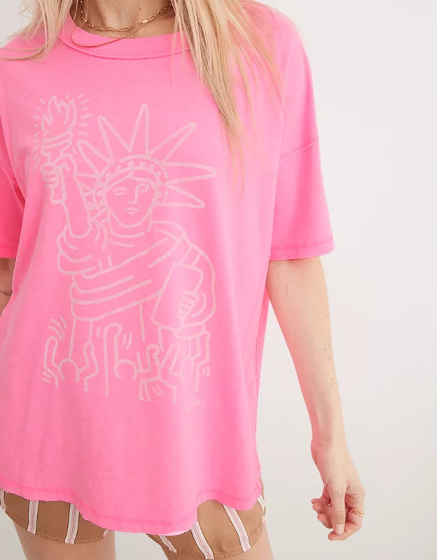 Aerie Oversized Keith Haring Graphic Boyfriend T-Shirt | Aerie
