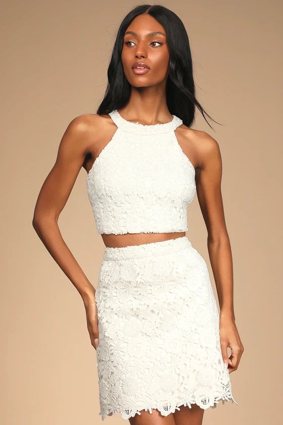 Loveliest Romance White Crochet Lace Halter Two-Piece Mini Dress | Lulus (US)