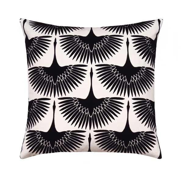 Flock Onyx Black Velvet Bird Silhouette Pillow | Land of Pillows