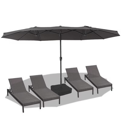 Double-Sided Patio Umbrella with Base - 15FT Rectangle Outdoor Canopy - Easy Crank, Heavy Duty Sun Shade for Garden, Pool, Deck, Lawn, Market, Beige | Target