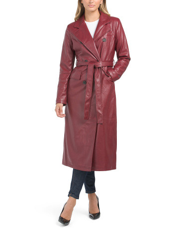 Faux Leather Double Breasted Trench Coat | TJ Maxx