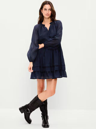 Long-Sleeve Swing Mini Dress | Old Navy (US)