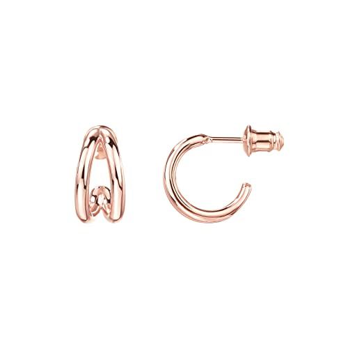 PAVOI 14K Gold Plated Sterling Silver Split Hoop Huggie Earrings in Rose Gold, White Gold and Yel... | Amazon (US)