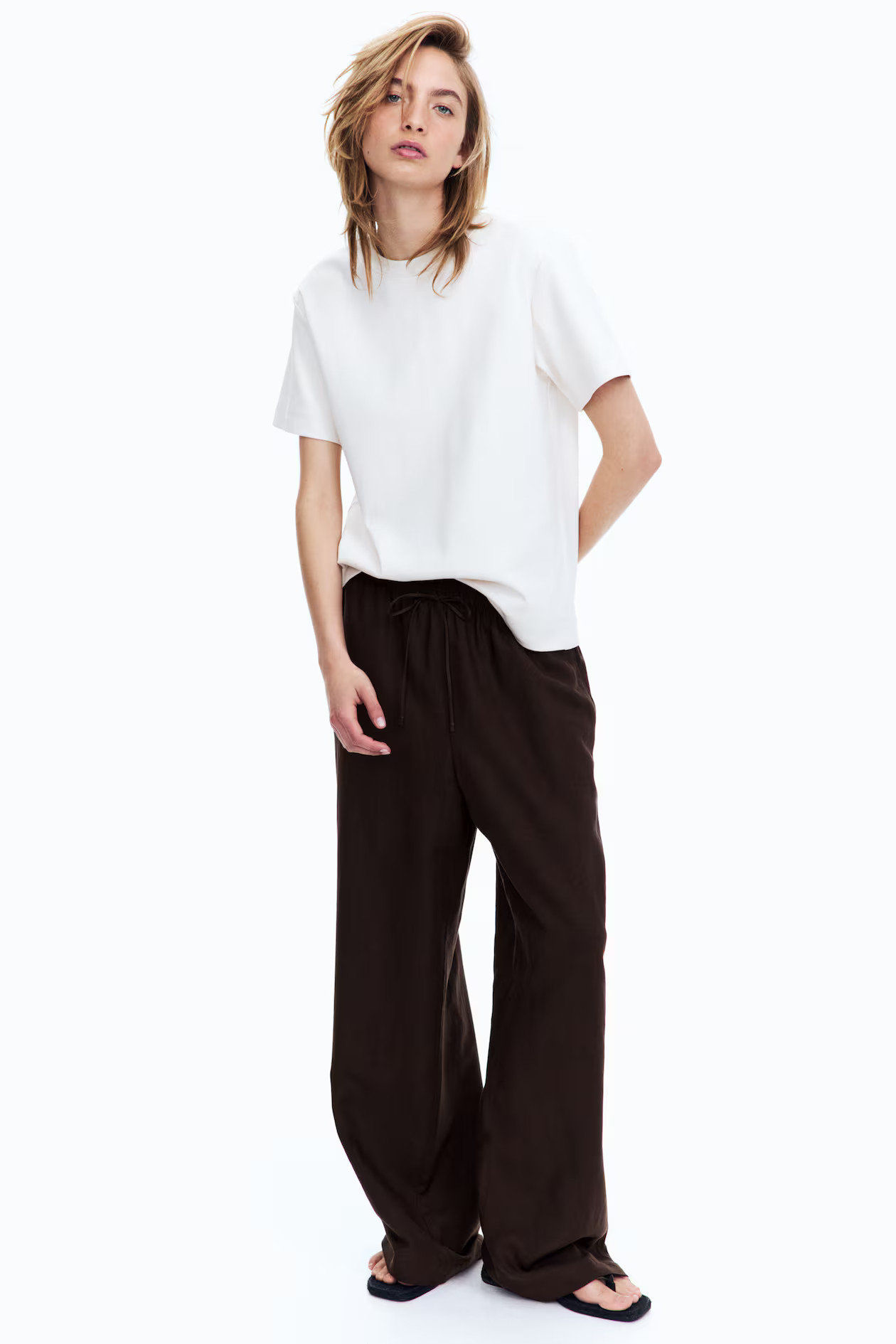 Linen-Blend Pants - Dark brown - Ladies | H&M US | H&M (US + CA)