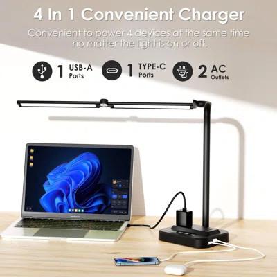 Desk Lamp With USB Charging Port: Power Strips With Surge Protection - 1 Type-C, 1 USB-A Charging Port, 2 AC Power Outlets, Desk Lamps For Home Office | Wayfair North America