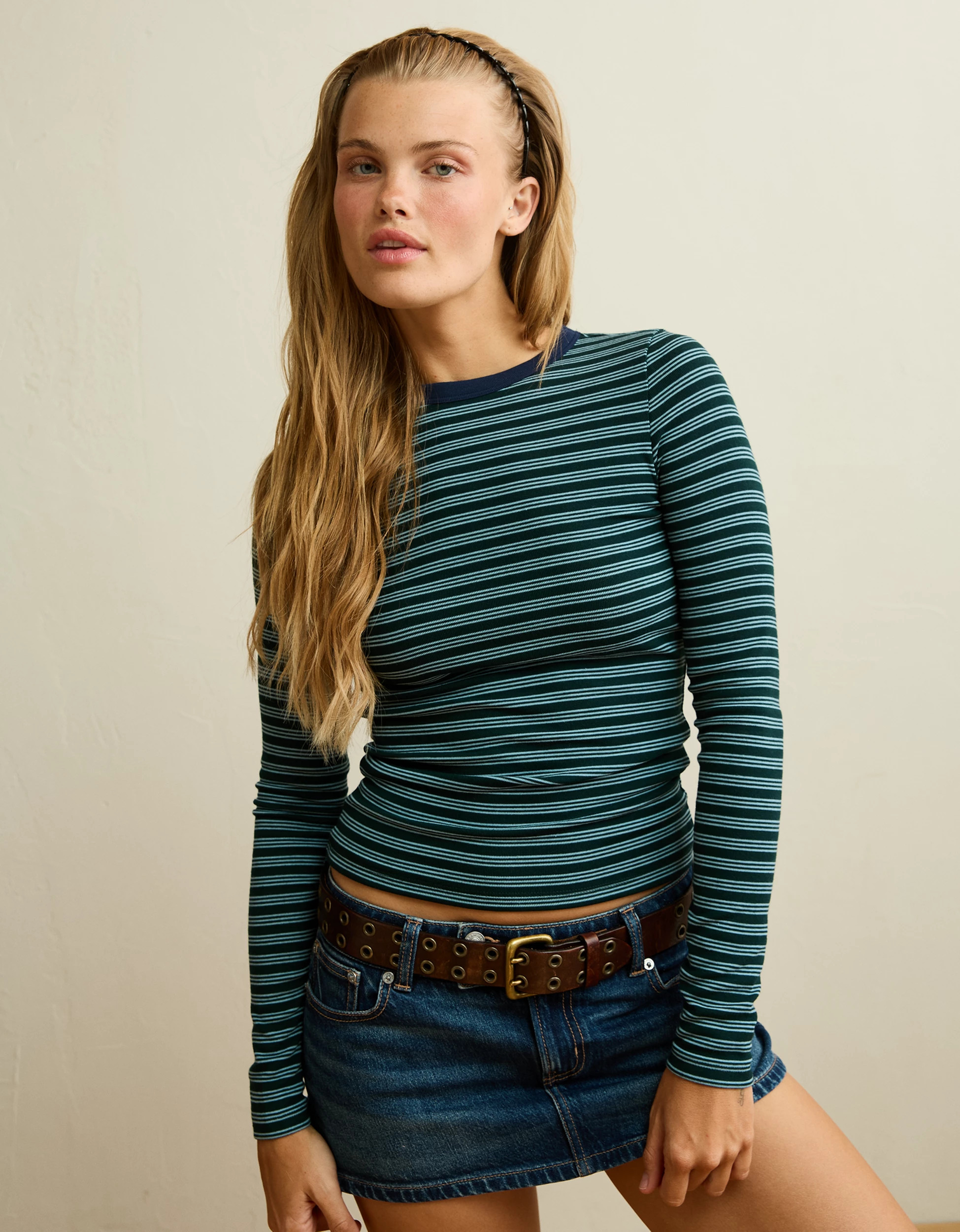 New AE Cozy Crew Neck Long Sleeve T-Shirt Brushed for an extra cozy feel | American Eagle Outfitters (US & CA)