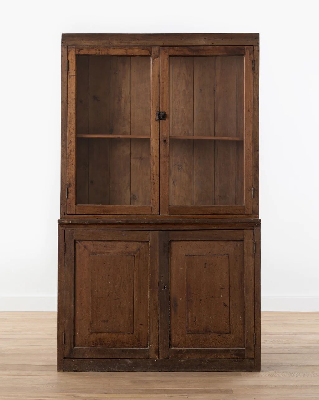 Vintage Wooden Cupboard with Step Back Upper Glass | McGee & Co.