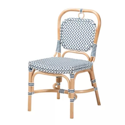 bali & pari Luciana Modern French Blue and White Weaving Natural Rattan Bistro Chair | Belk