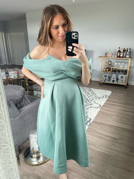 Baby shower dress (non maternity but I sized up for the bump!) I’m wearing a size 6. Would make a great fall wedding guest dress! Cocktail dress, pregnancy dress, cute dress for bump 

#LTKstyletip #LTKwedding #LTKbump