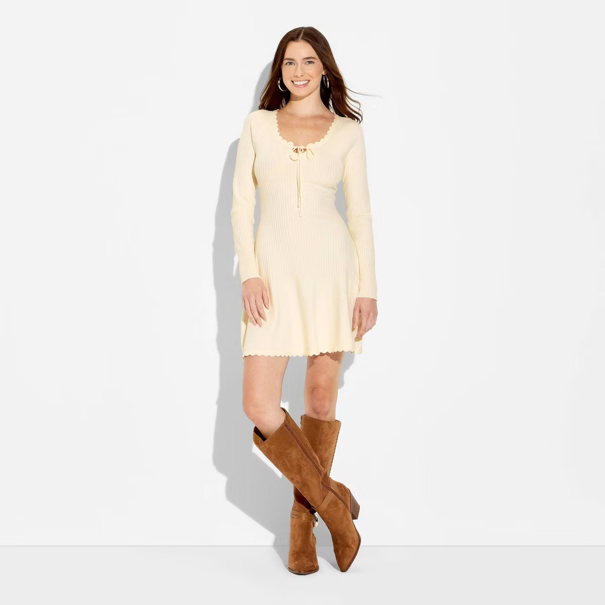 Women's Long Sleeve Keyhole Mini Sweater Dress - Wild Fable™ Off-White XXS | Target