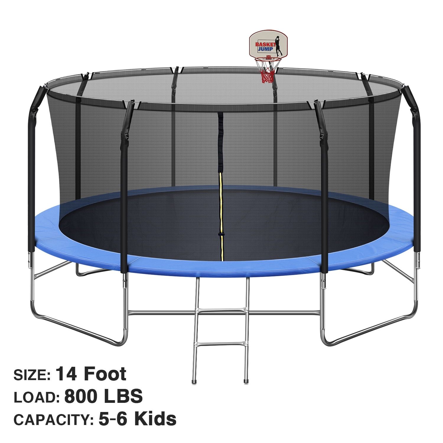 14FT Trampoline with Basketball Hoop&Safety Enclosure Net, 800LBS Capacity 5-6 Kids, Waterproof M... | Walmart (US)