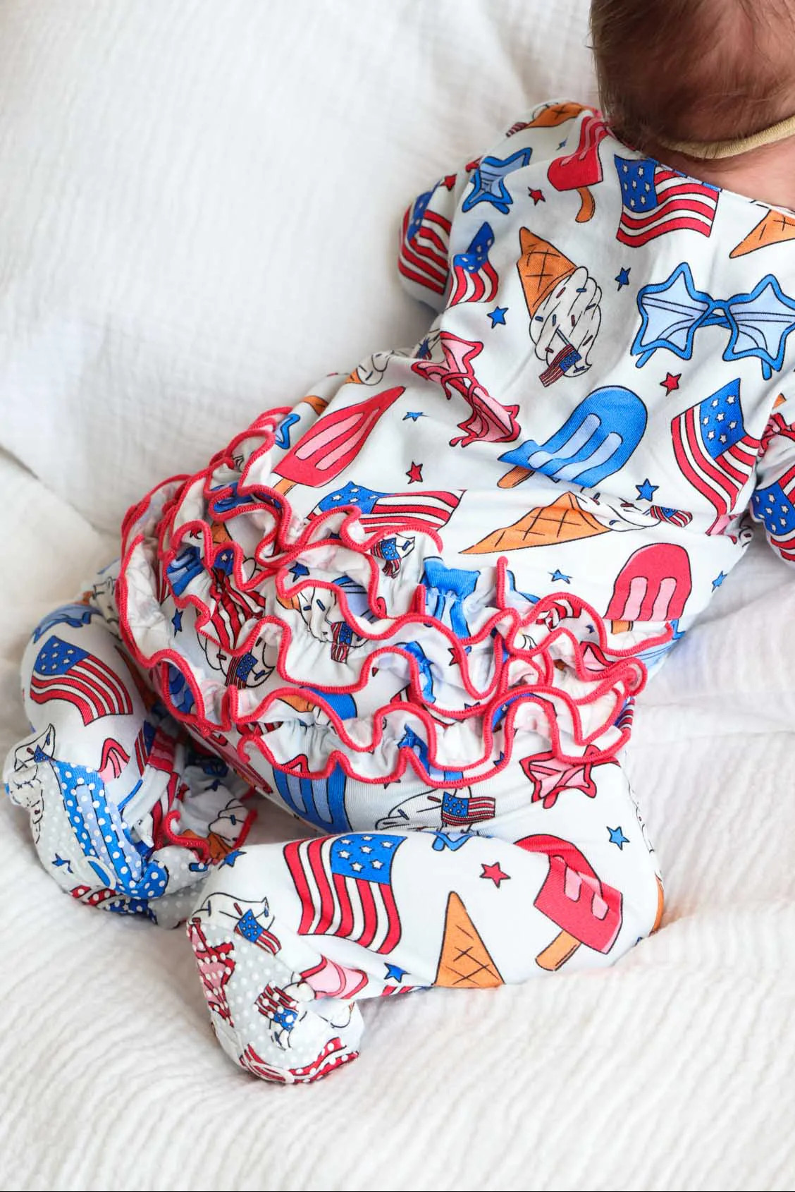 Ruffle Zipper Footie | Red, White & Cool | Caden Lane