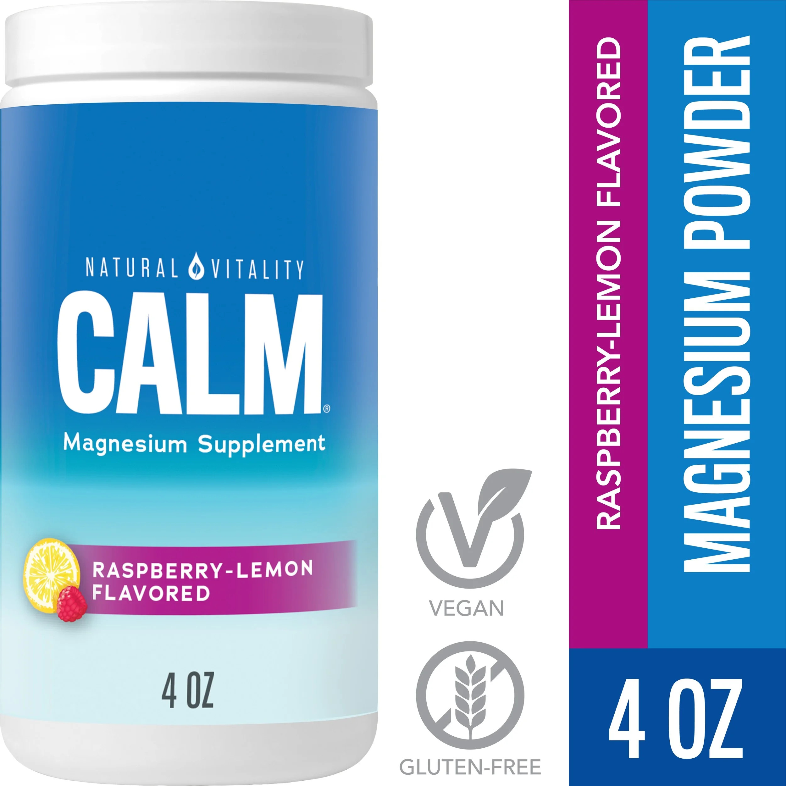 Natural Vitality Calm Magnesium Citrate Supplement Powder Drink Mix, Raspberry Lemon, 4 oz | Walmart (US)
