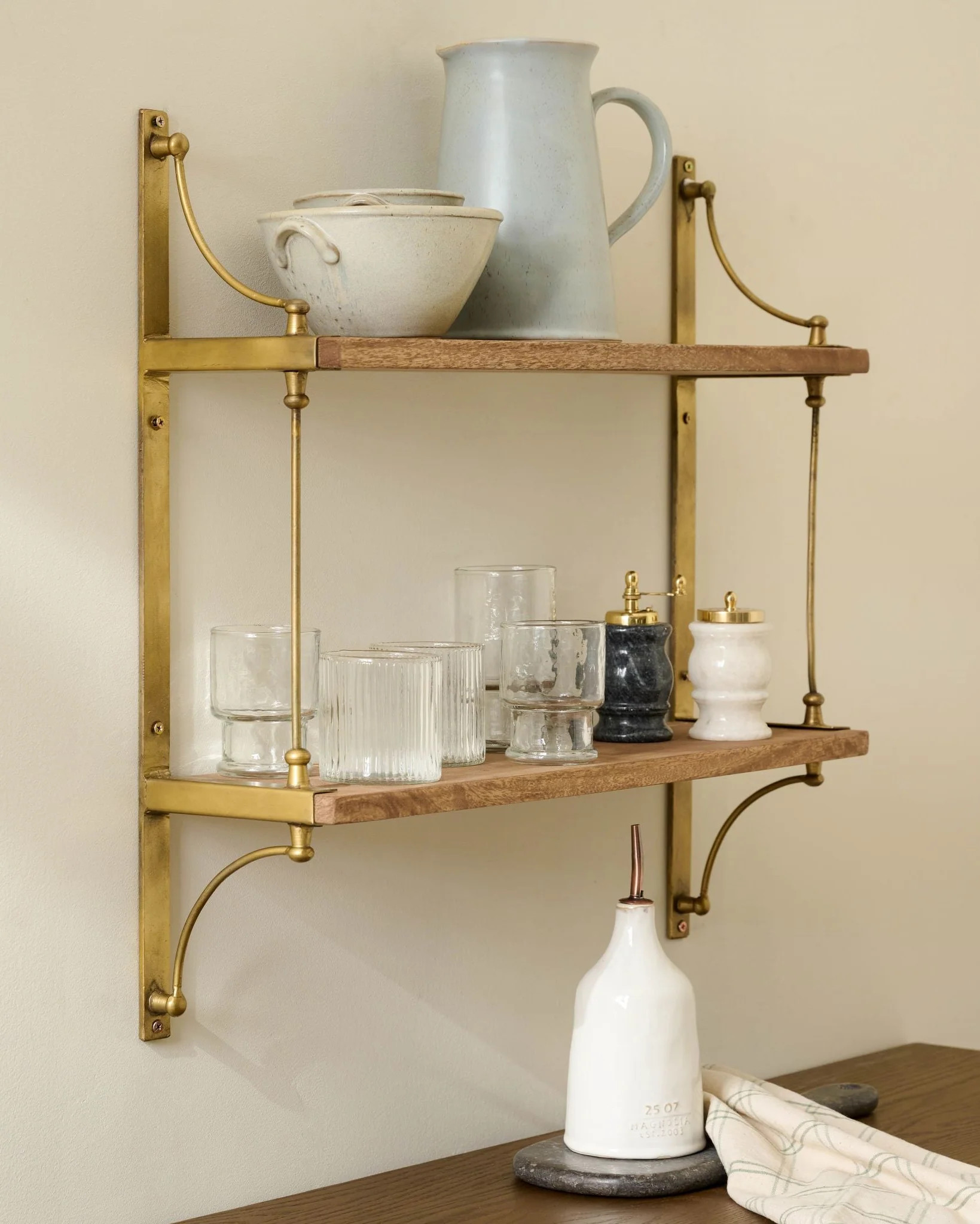 Double Parker Brass and Wood Shelf | Magnolia