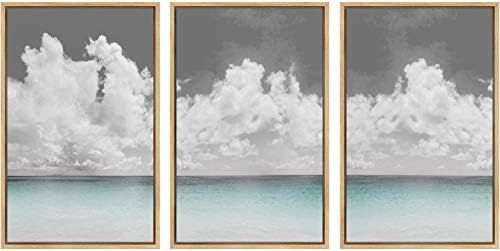 SIGNWIN 3 Piece Framed Canvas Wall Art Clouds Above The Blue Ocean Nature Wilderness Illustration... | Amazon (US)
