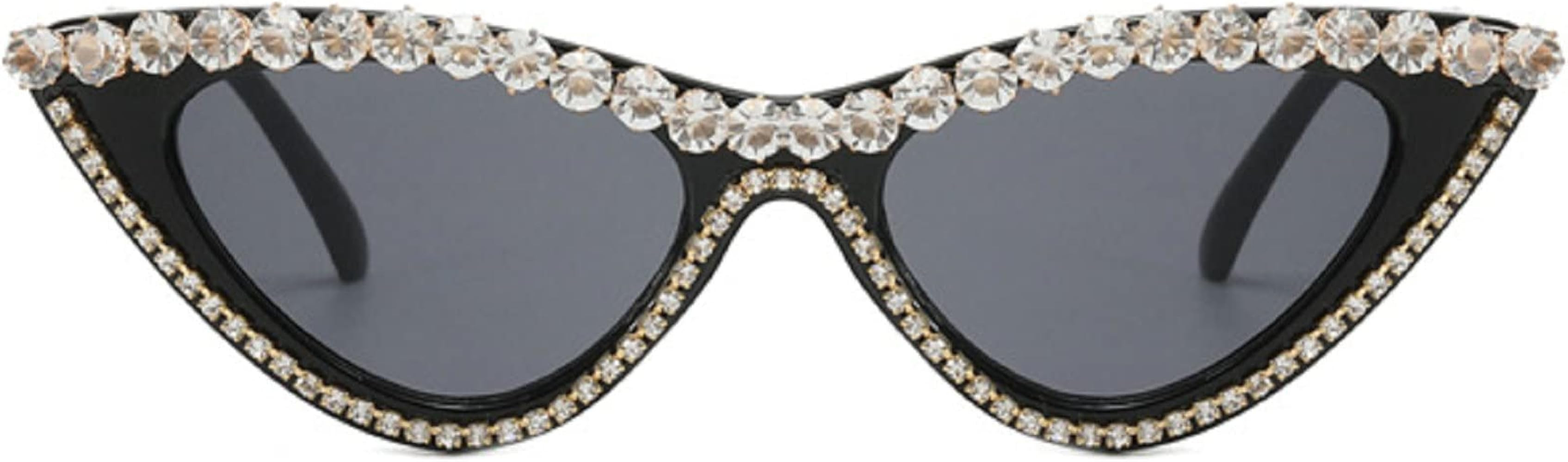 mincl/ Bling Sunglasses Crystal Rhinestone Shades Retro Half Rim Women Cat Eyewear | Amazon (US)