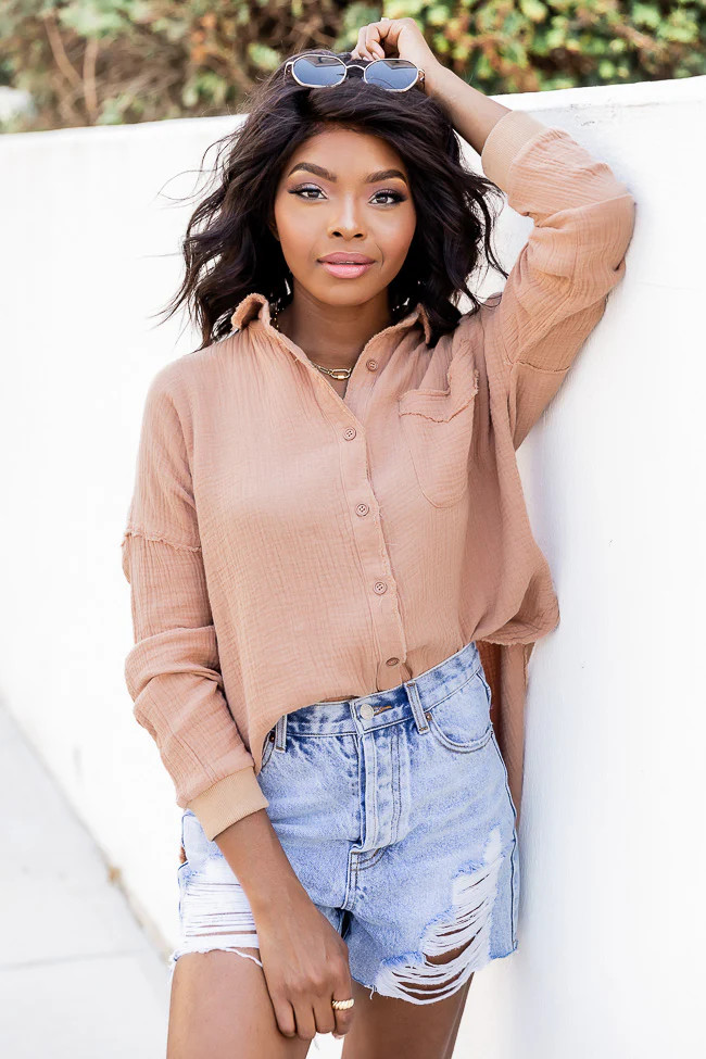 Let Me Adore You Rust Button Front Gauze Blouse | Pink Lily