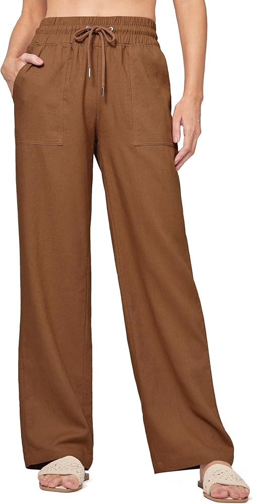 Willit Women Linen Pants Wide Leg Casual Palazzo Pants Cotton Linen Lounge Beach Summer Pants wit... | Amazon (US)