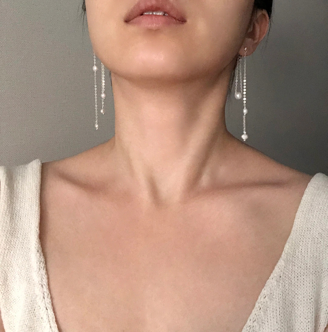 Unbalanced Freshwater Pearl Drop Earrings, Pearl Dangle Silver Earrings, Bridal Earrings, Bridesm... | Etsy (US)