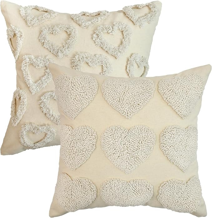 AVOIN colorlife Valentine's Day Love Heart Beige Throw Pillow Covers Set of 2, 18 x 18 Inch Anniv... | Amazon (US)