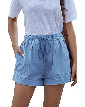 HVEPUO Women Casual Summer Shorts Elastic High Waisted Short Pants with Pockets | Amazon (US)