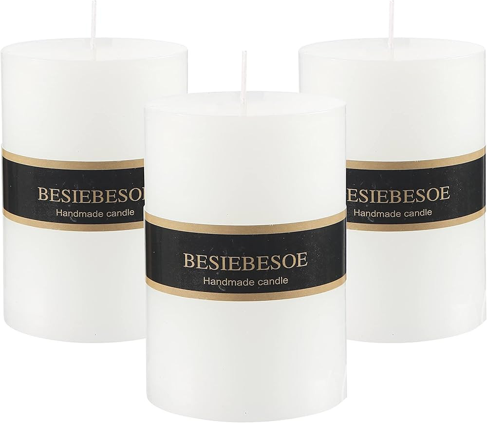 3×4 White Pillar Candles Set of 3 Unscented Handpoured Weddings, Home Decoration, Restaurants, S... | Amazon (US)